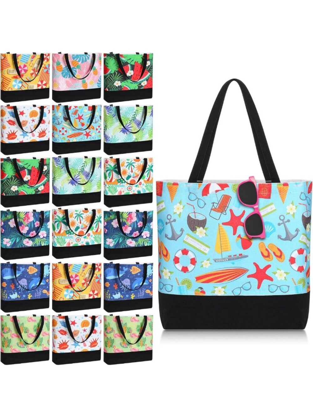 20 Pcs Reusable Summer Tote Bags for Women - Large Beach, Pool, Gym & Travel